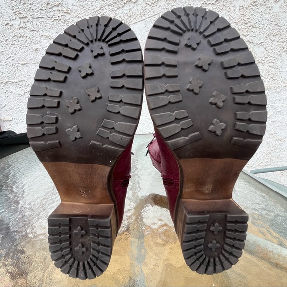 Bueno Casey Burgundy Leather Moto Combat Tall Lace Up Side Zip Boots - Picture 12 of 16